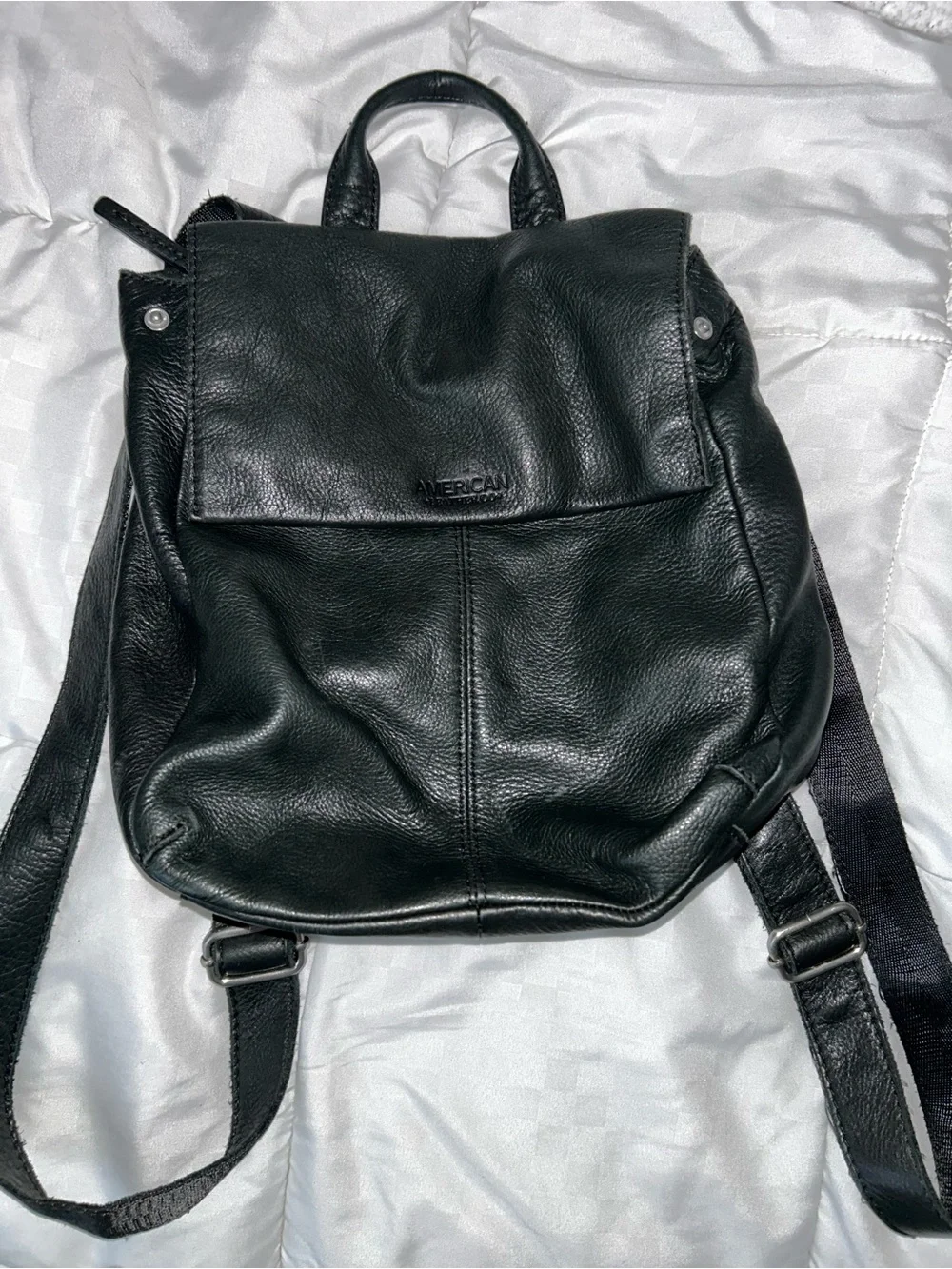 American Leather Co Genuine Super Soft Leather Backpack Black Top Sides Snaps